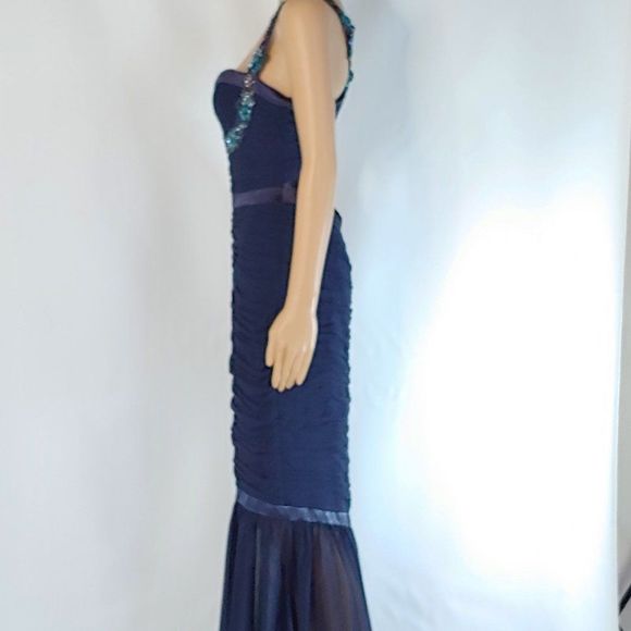 NWT Faviana Mermaid V-Neck Formal Gown in Blue - Picture 2 of 4